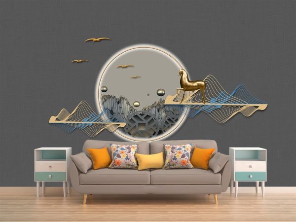 Pendant Golden Horse Artistic Conception Background Wallpaper - Image 3