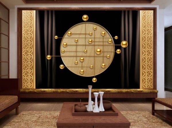 Golden 3d Three-dimensional Screen Line Sphere Background Wallpaper