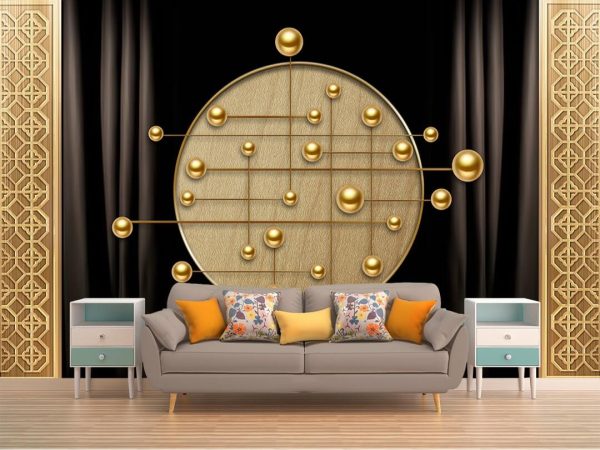 Golden 3d Three-dimensional Screen Line Sphere Background Wallpaper - Image 3