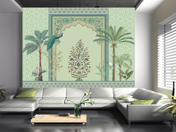 Traditional Mughal arch, Moroccan border, plants, tree, peacock colorful decorative frame - Image 3