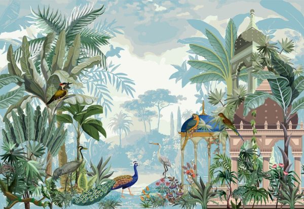 Traditional Mughal garden illustration pattern for wallpaper
