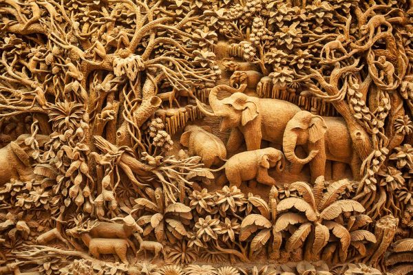 Carved Thai elephant on the wood frame - Image 3