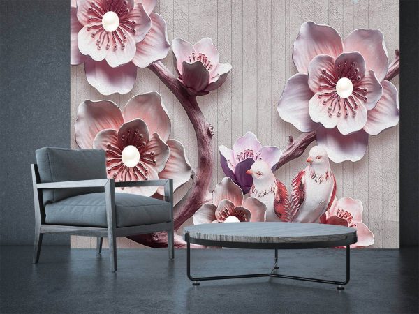 Modern 3D Embossed Plum Blossom Bird Retro Elegant Wallpaper - Image 3