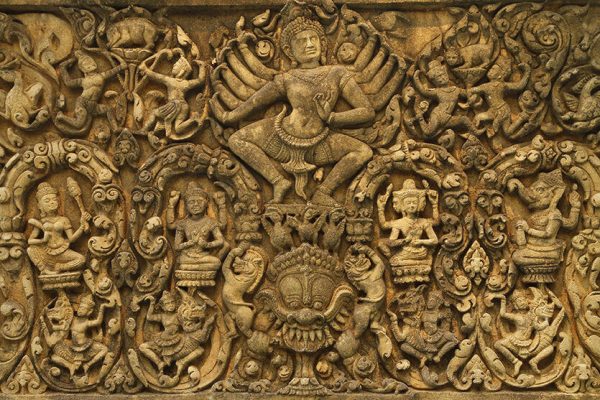 Angkor Wat stylized art of ancient Hindu god stone background wonder of the world