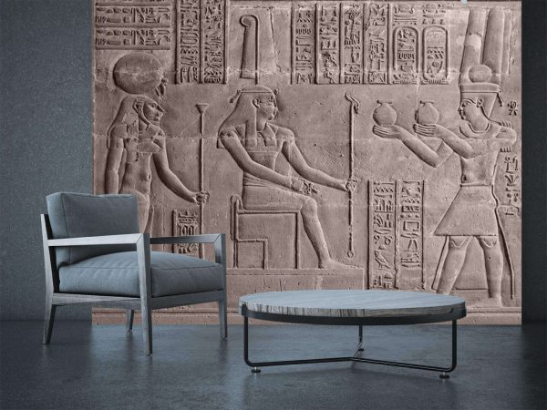 ancient stone relief at Chnum temple in Egypt