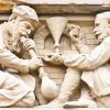Clay sculpture of two men working glass blowing - Image 2