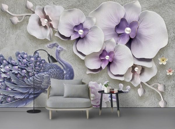 Modern 3d Beautiful Flower Peacock Wallpaper