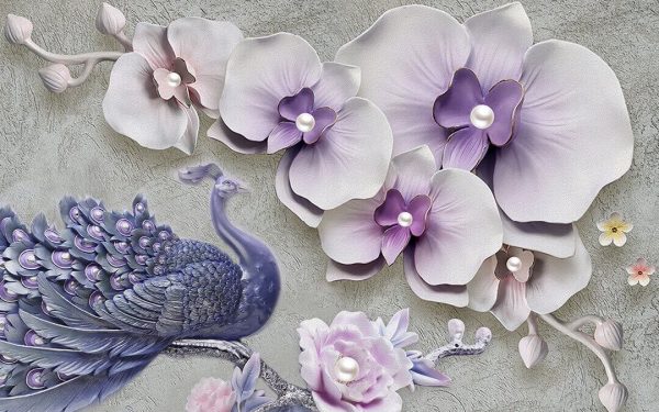 Modern 3d Beautiful Flower Peacock Wallpaper - Image 2