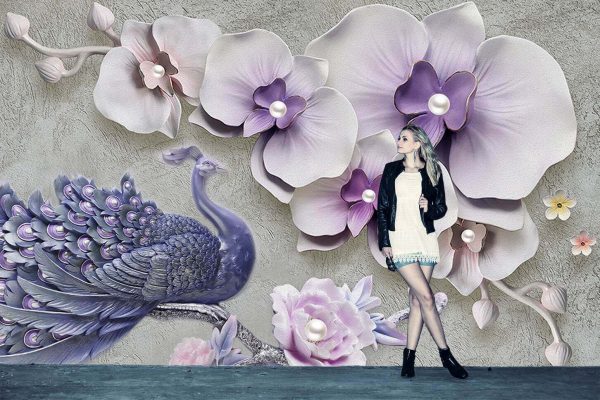 Modern 3d Beautiful Flower Peacock Wallpaper - Image 3