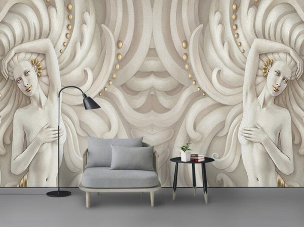 Modern 3d Sculpture Golden Angel Background Wallpaper