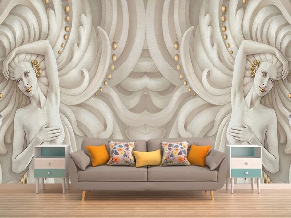 Modern 3d Sculpture Golden Angel Background Wallpaper - Image 2