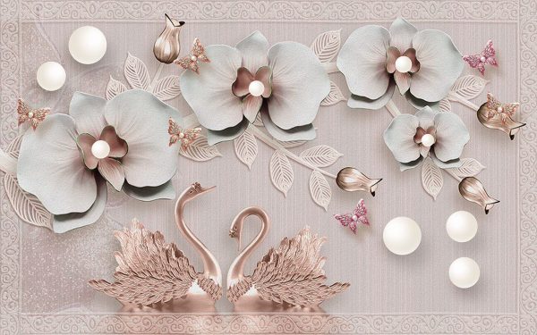 Modern 3d Stereo Luxury Butterfly Orchid Swan Romantic  wallpaper - Image 2
