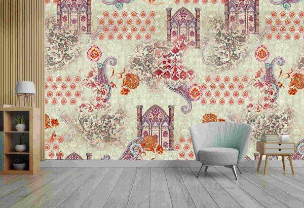 Seamless beautiful mughal floral with ethnic paisley with pattern on digital cream background - Image 2
