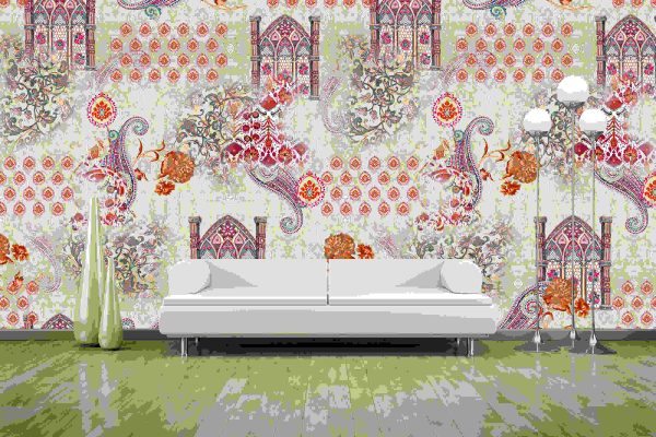 Seamless beautiful mughal floral with ethnic paisley with pattern on digital cream background - Image 3