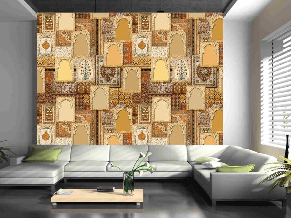 Seamless ethnic mughal floral motif on digital background pattern - Image 2