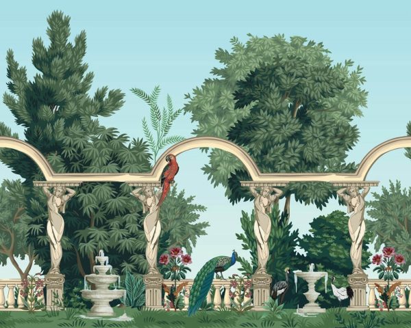 Ancient Greece garden statue Acropolis Hill in Athens Greek sculpture caryatid, olive branch, Greek ornament
