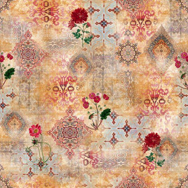 Seamless mughal floral with ethnic paisley with pattern on digital background