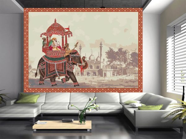 Mughal Emperor riding elephant decorative illustration frame - Image 2