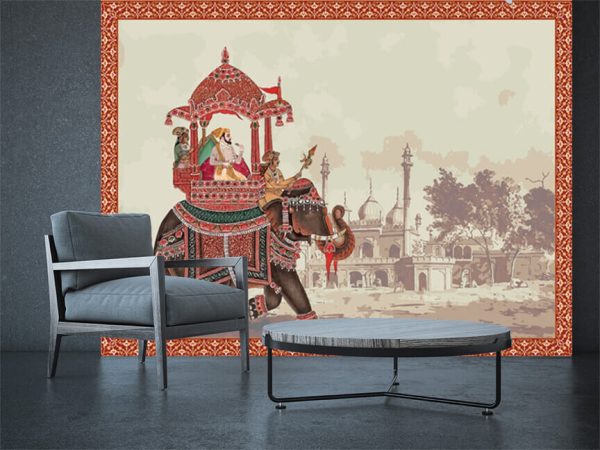 Mughal Emperor riding elephant decorative illustration frame - Image 3