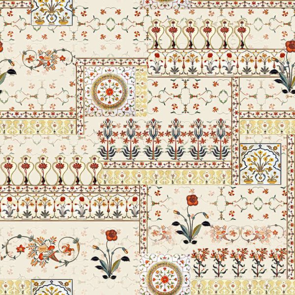 Seamless beautiful mughal floral with ethnic paisley with patterns on digital cream background - Image 3