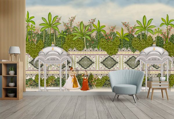 Mughal Garden Wall Oil-Paint Illustration Artwork for textile print - Image 2