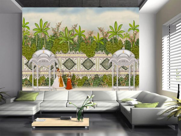 Mughal Garden Wall Oil-Paint Illustration Artwork for textile print - Image 3