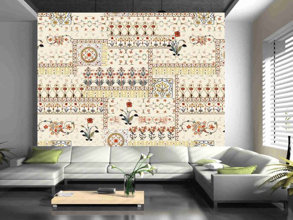 Seamless beautiful mughal floral with ethnic paisley with patterns on digital cream background - Image 2