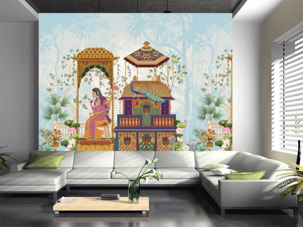 Mughal Persian queen seating in a palace garden illustration - Image 2