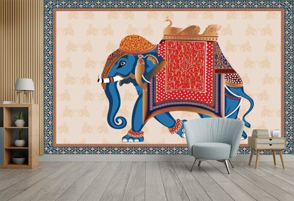 Mughal Traditional decorative Elephant caravan vector illustration frame pattern - Image 2