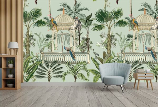 Mughal traditional garden, elephant ride, caravan. Traditional tropical seamless chinoiserie pattern vector - Image 2