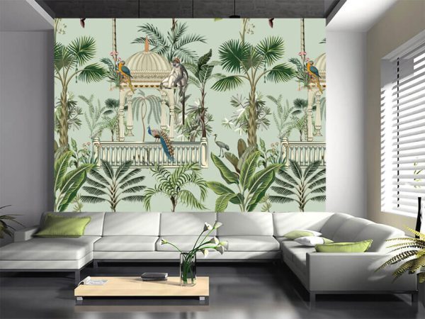 Mughal traditional garden, elephant ride, caravan. Traditional tropical seamless chinoiserie pattern vector - Image 3