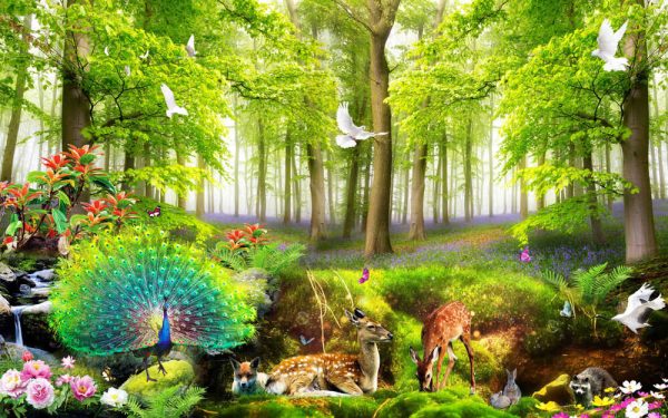 3D nature forest and animals wallpaper
