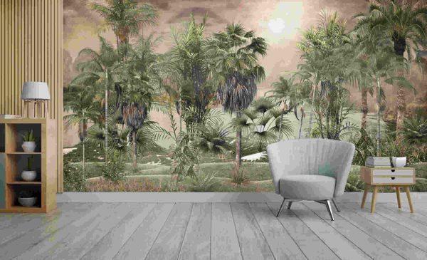 Trees and leaves wallpaper design in foggy forest - Image 2