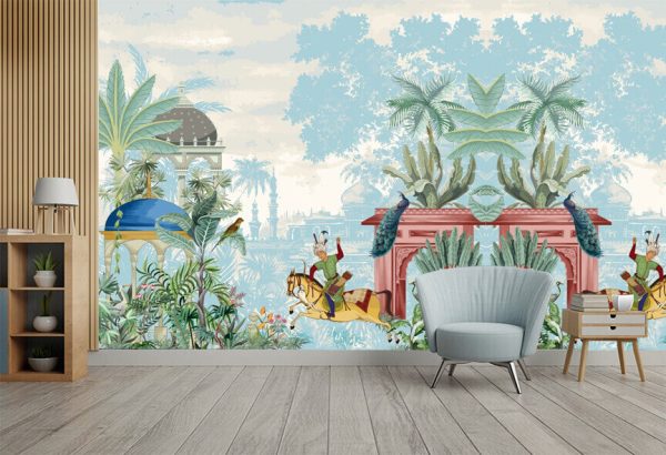 Persian garden emperor riding horse vector illustration pattern for wallpaper - Image 2