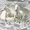 White horses run through a white brick wall - Image 2