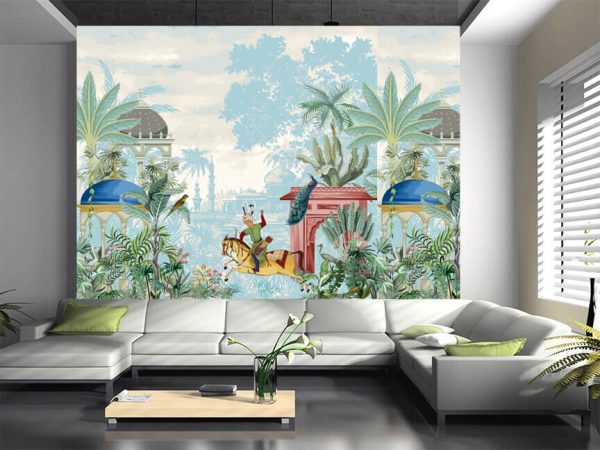 Persian garden emperor riding horse vector illustration pattern for wallpaper - Image 3