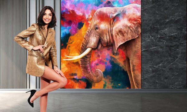 Modern oil painting of elephant, artist collection of animal painting for decoration and interior, canvas art, abstract. - Image 2