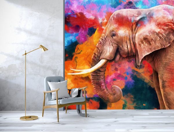 Modern oil painting of elephant, artist collection of animal painting for decoration and interior, canvas art, abstract. - Image 3