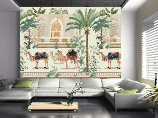 Traditional Arabic decorative pattern garden, camel, arch illustration - Image 3
