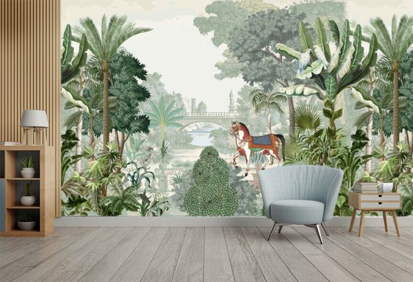 Traditional British, Mughal garden, forest, horse, parrot vector pattern - Image 2