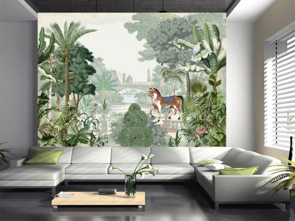 Traditional British, Mughal garden, forest, horse, parrot vector pattern - Image 3