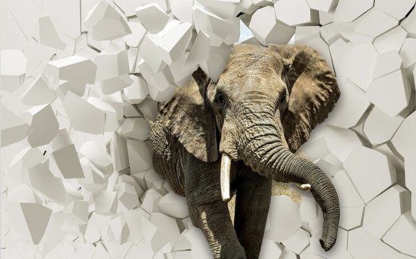 Three-dimensional Relief Elephant Breaks Into The Background Wall - Image 2