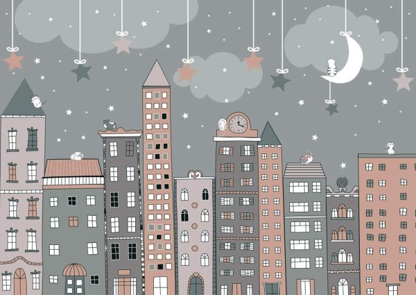 Kids Nursery city - Cute baby cats with cityspacpe hand drawn. Illustration - Image 2