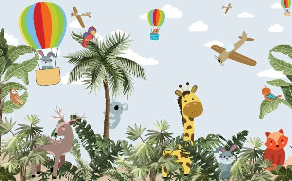 Kids Wallpaper, Forest Animals, Colourful Balloon - Image 2