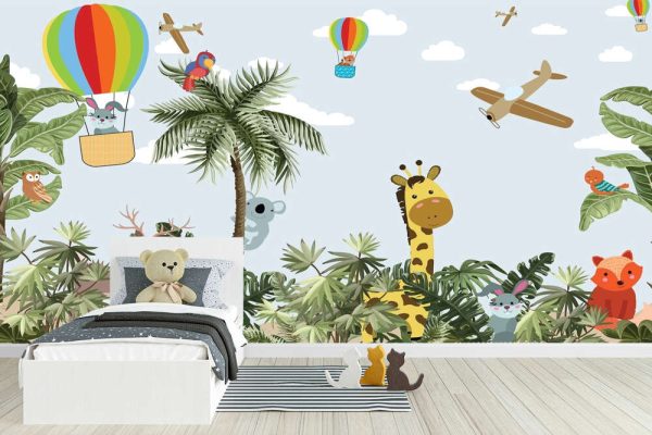 Kids Wallpaper, Forest Animals, Colourful Balloon