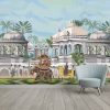 Traditional Indian Mughal emperor, queen, elephant, caravan, palace, architecture, arch, dome, peacock illustration vector - Image 2