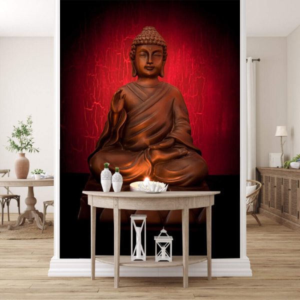 Buddha statue with a candle on a red background - Image 3