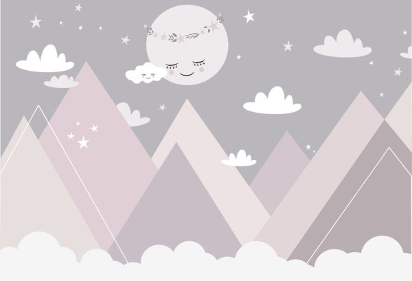 Mountains and the moon in dusty pastel colours. - Image 2