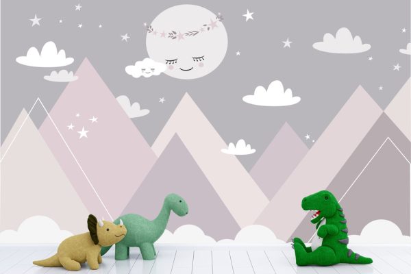 Mountains and the moon in dusty pastel colours. - Image 3