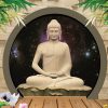Buddha wallpaper meditating in background galaxy and brick Wall, bamboo. 3d illustration for wall decor. - Image 2